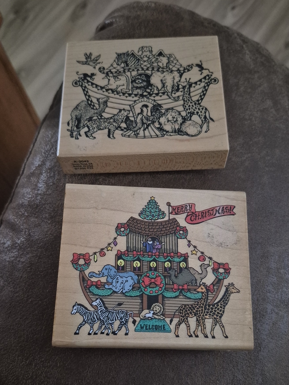 Noah's Ark Themed Wood Stamps Set Of 2 Retired
